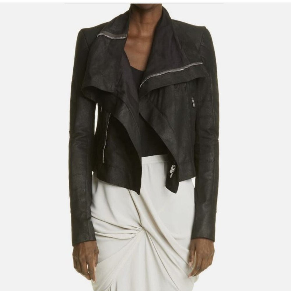 NWT $2.6K Rick Owens Black Classic Leather Jacket Size IT 40 (XS, 0-2)